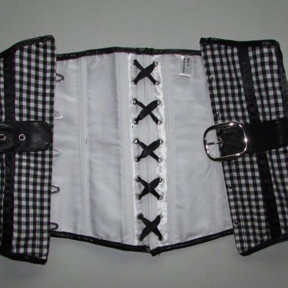 White Black Check Underbust Waist Cincher Corset Set - NEW - Picture 8 of 11